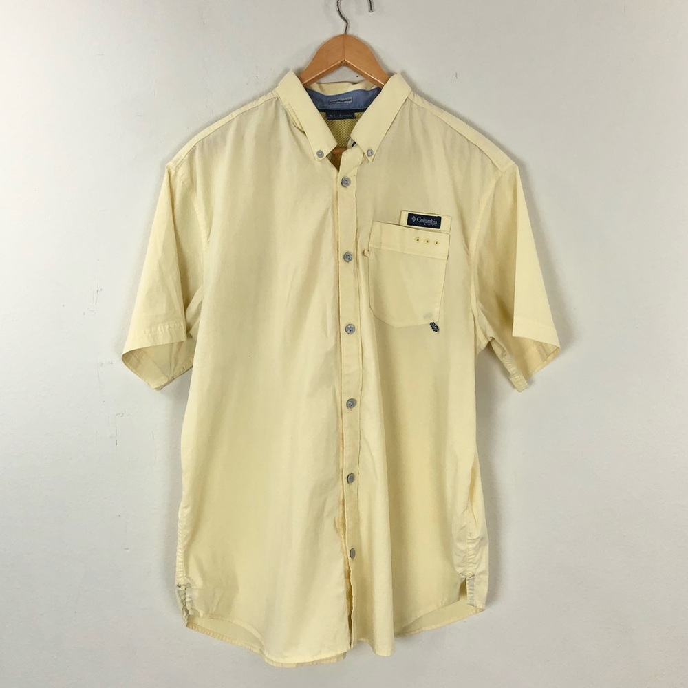 Columbia Butter Yellow PFG Regular Button-Down Short Sleeve Outdoor Shirt Large